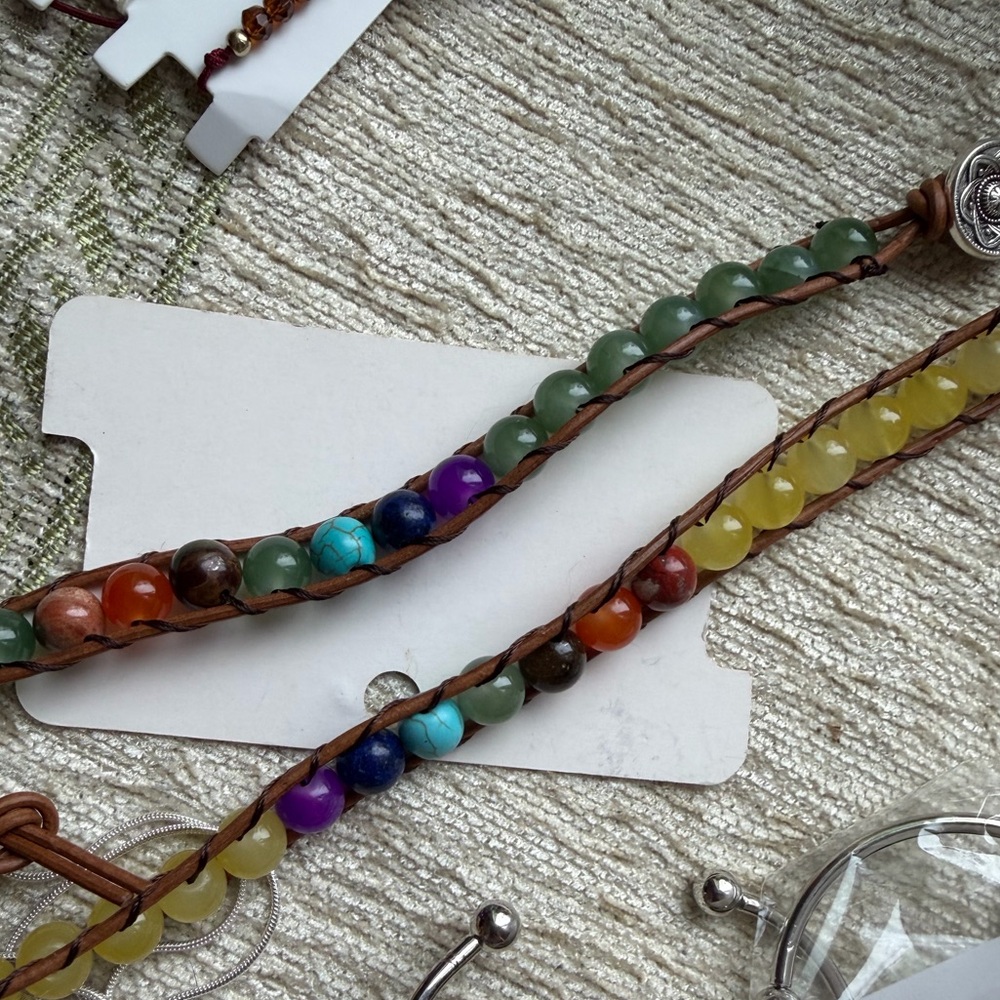 Two Yellow and Green Gemstone Beads Wrap Bracelets